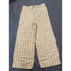 Madewell Cream Multicolor‎ Plaid Wide Leg Pants Women's Pants Size 25 Flat Front